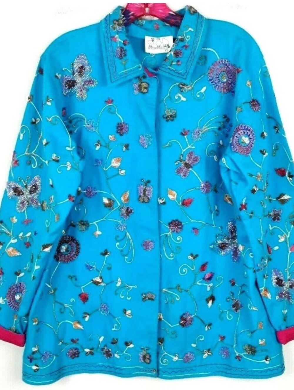 NEW Quacker Factory Turquoise Floral Embroidered Beaded Jacket Large - Picture 3 of 6